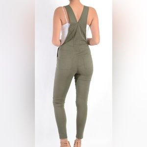 American Bazi Womens Ripped Skinny Overalls Olive Green Size M